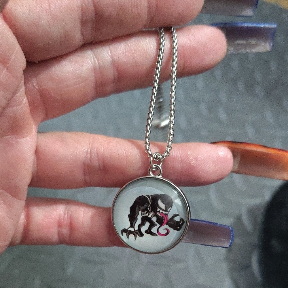 Silver Chain with Black and Pink Charm